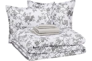 �鶹�� Basics 8-Piece Comforter Bedding Set, Full / Queen, Grey Chinoiserie, Microfiber, Ultra-Soft