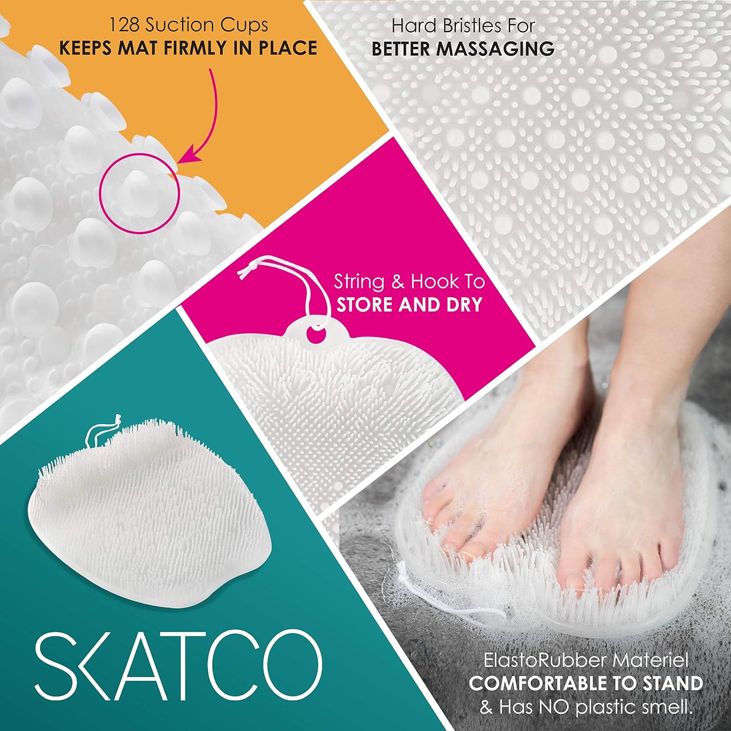 SKATCO Foot Scrubber for Shower and Body Brush Set. Comfortable to Stand Shower Feet Scrubber No Plastic Smell - Image 4