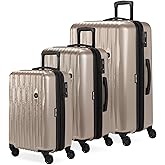 SwissGear 7272 Energie Expandable Hardside Luggage with Spinner Wheels and TSA Lock, Light Gold, 3-Piece Set (19/24/27)