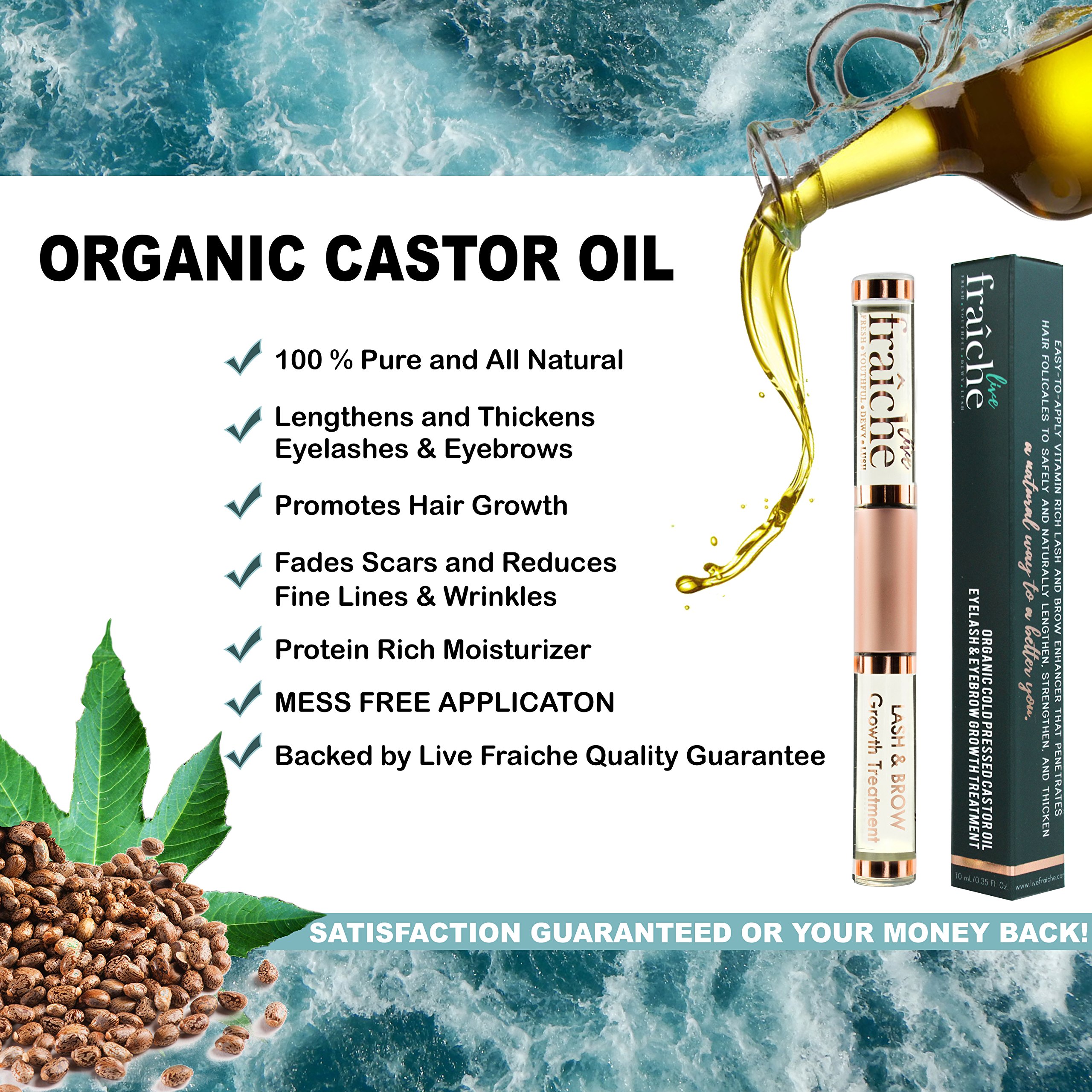 USDA Organic Castor Oil for Eyelashes and Eyebrows Cold Pressed