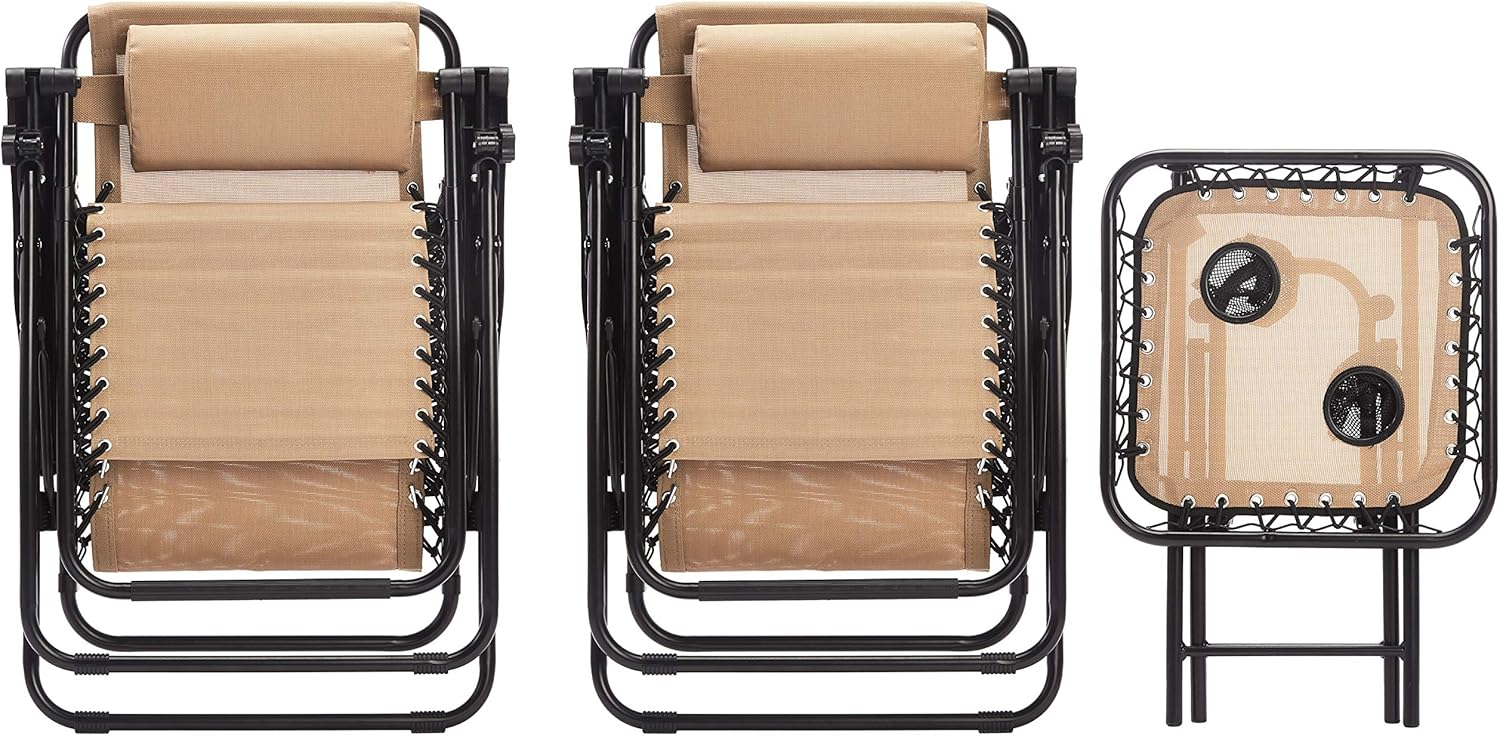  Basics Zero Gravity Chair with Side Table - Set of 2, Tan: Garden & Outdoor