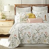 Levtex Home Viviana Reversible King/Cal King Quilt Set (106x92in) with 2 Pillow Shams (36x20in) - Floral - Blush, Green, White - Cotton King Size Quilt Bedding Set - Lightweight, Soft, Pre-Washed