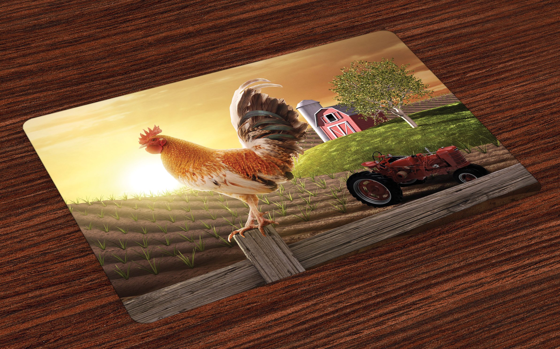 Lunarable Country Place Mats Set of 4, Farm Barn Yard Image with
