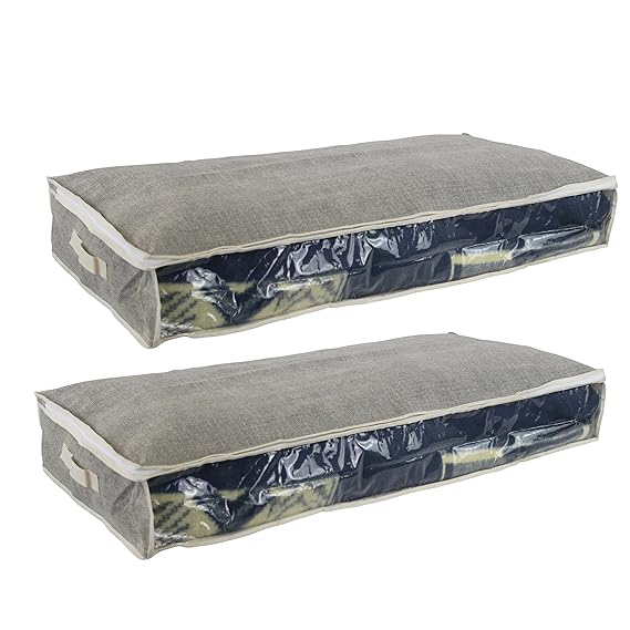 2er Set Unterbettkommode Aufbewahrungstasche aus Stoff für Bettdecken