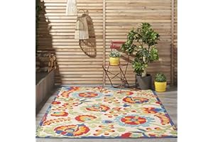 Nourison Home Aloha Indoor/Outdoor Multicolor 5'3" x 7'5" Area Rug, Easy Cleaning, Non Shedding, Bed Room, Living Room, Dining Room, Backyard, Deck, Patio (5x7)