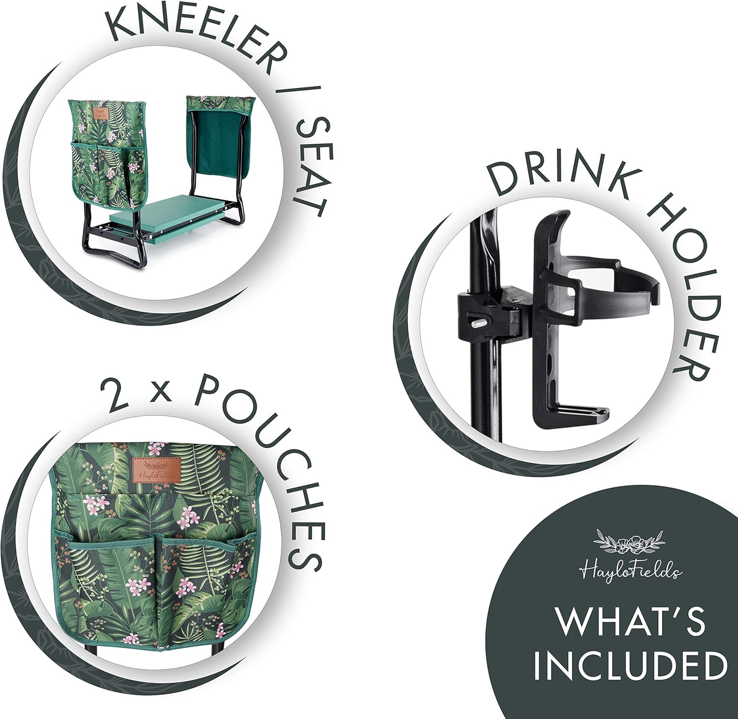 HayloFields Gardening Stool and Kneeling Pad, with 2 Tool Pouches, Drink Holder, Floral Pattern - Large, 2-in-1 Garden Kneeler and Seat with Comfortable Foam Seat - Premium Gardening Gifts: Garden & Outdoor