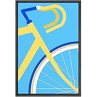 SIGNWIN Framed Canvas Wall Art Geometric Yellow Bike in Baby Blue Background Transportation Bicycles Illustrations Minimalism Modern Colorful for Living Room, Bedroom, Office - 16