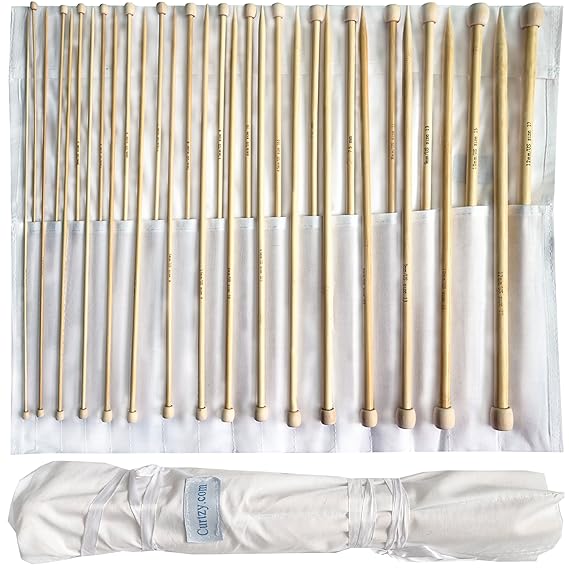 Set aus 32 Bambus-Stricknadel von Curtzy - 16 Paar Holzstricknadeln mit Kostenloser Aufbewahrungstasche - Ideal für Pullover,