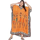 Gypsie Blu Women’s Plus Size Printed Caftan Maxi Dress Beach Cover Up, Summer Dress, V-Neck Kimono Sleeve Lounge Wear