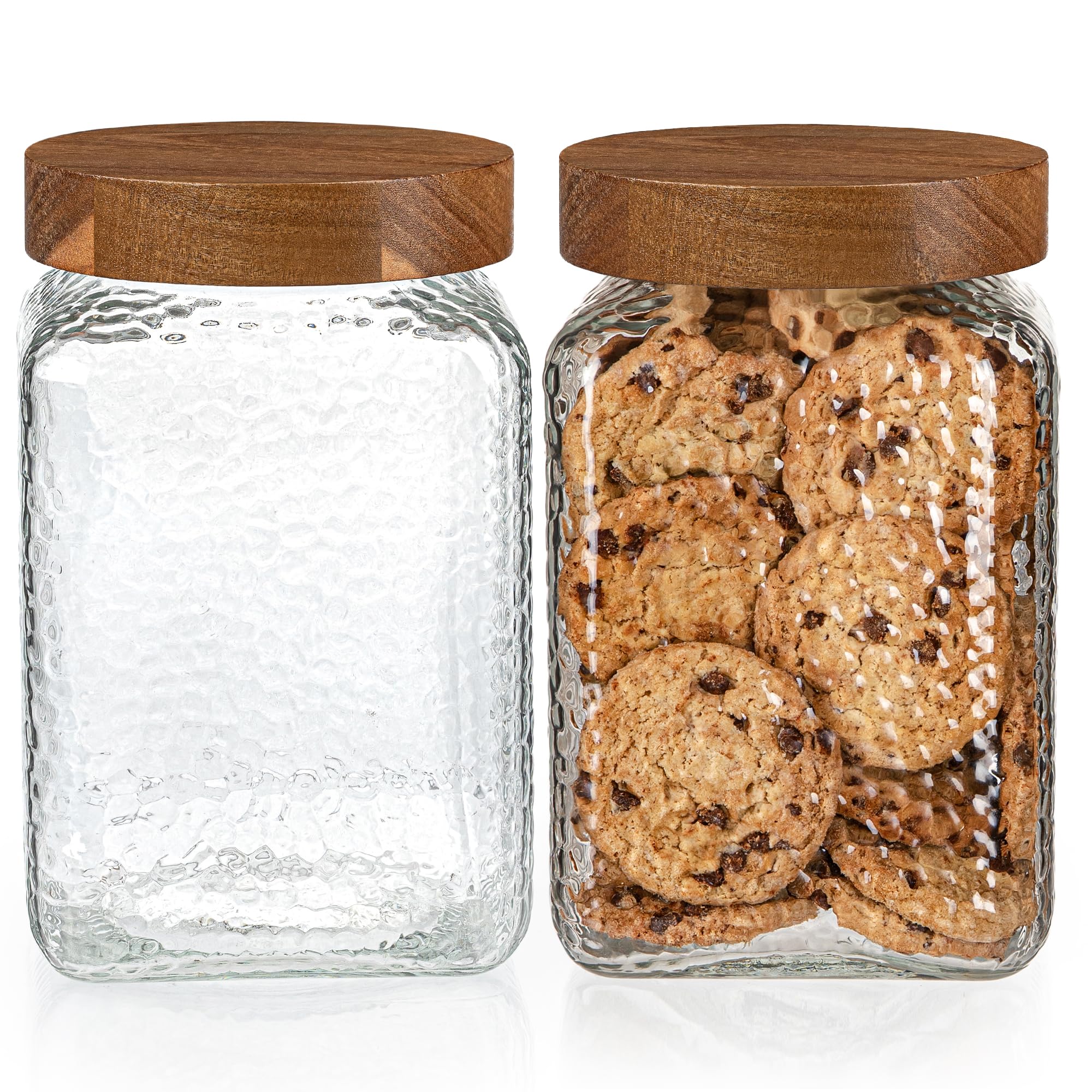 Photo 1 of 80oz Large Glass Kitchen Canister with Airtight Lid, Pantry & Countertop Organizing Storage Jar for Flour, Sugar, Coffee, Larger than Half Gallon Glass Container Set of 2 - Airtight Bamboo Lids