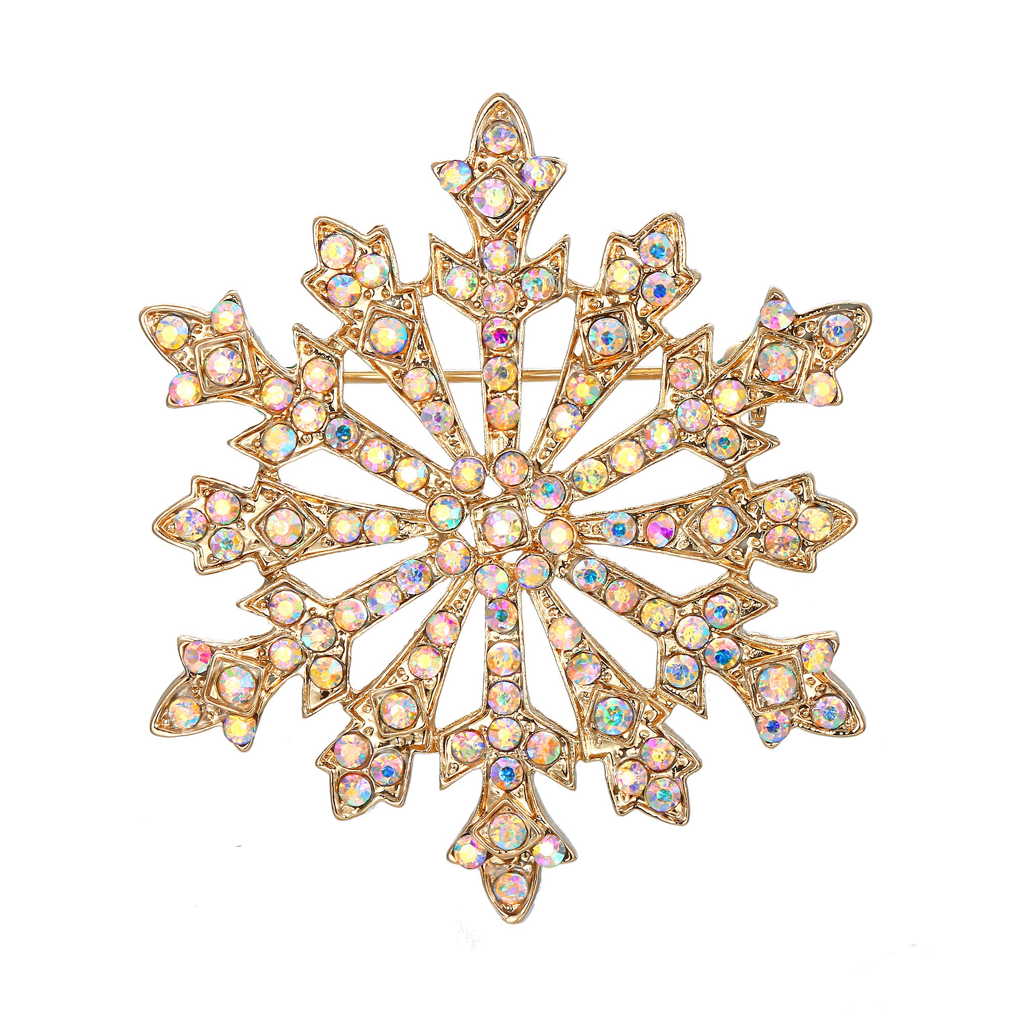 Ever Faith Women's Austrian Crystal Winter Party Snowflake Brooch Iridescent Clear AB Gold-Tone