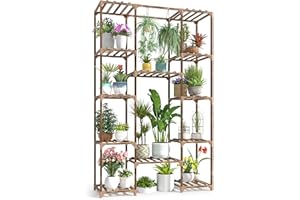 cfmour Plant Stand Indoor Outdoor, 12 Tiers 62.2" Tall Wood Plant Shelf for Multiple Plants Large Plant Holder Hanging Flower Shelves Rack for Patio Living Room Garden Balcony Boho