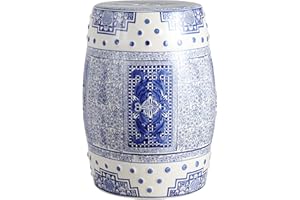 JONATHAN Y TBL1003A Acanthus 17.8" Chinoiserie Ceramic Drum Indoor/Outdoor Garden Stool, Bohemian, Coastal, Classic, Cottage, French Country, Traditional, Living Room, Garden Room, Patio, Blue/White