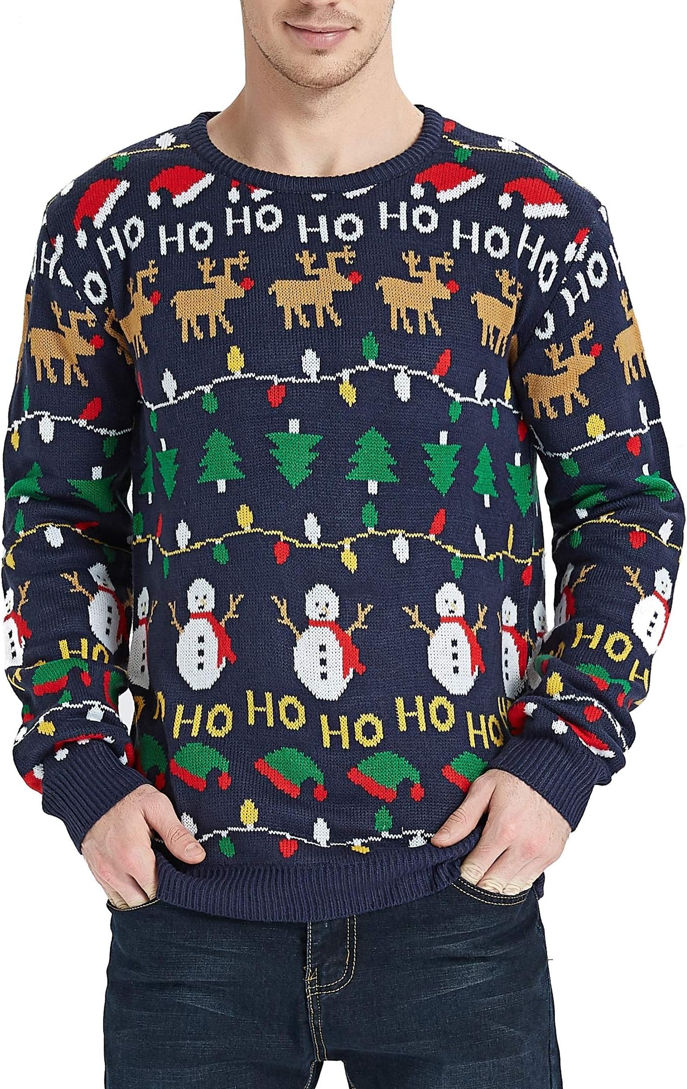 Daisyboutique Men's Christmas Rudolph Reindeer Holiday Sweater Cardigan Cute Ugly Pullover