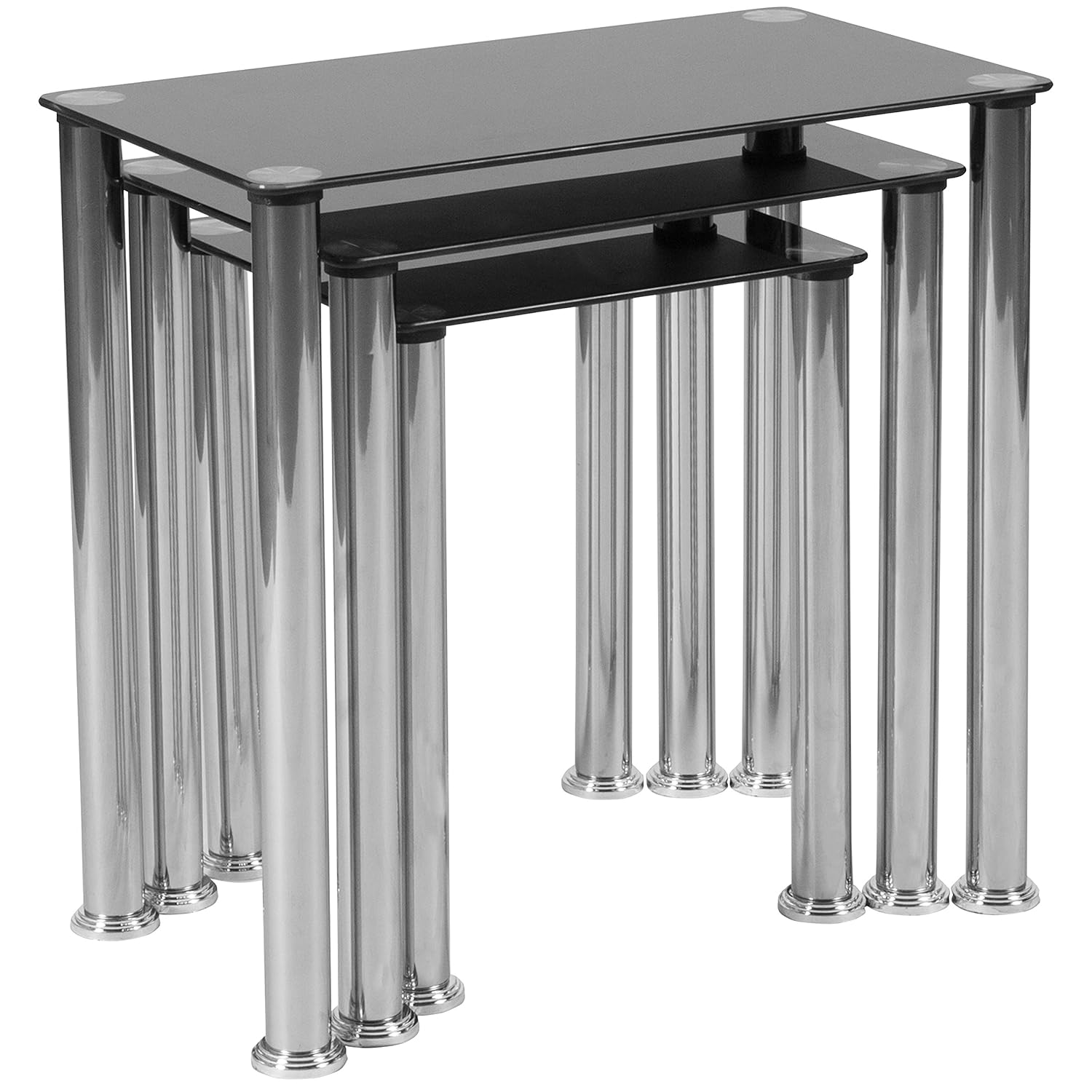 Flash Furniture Riverside Collection Black Glass Nesting Tables with Stainless Steel Legs, HG-112349-GG