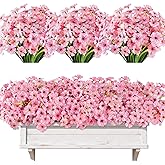 AmyHomie 20 Bundles Artificial Flowers for Outdoor Outside Spring Summer Decoration UV Resistant Faux Flowers No Fade Fake Plastic Plants Garden Porch Window Box Decorating (Pink)