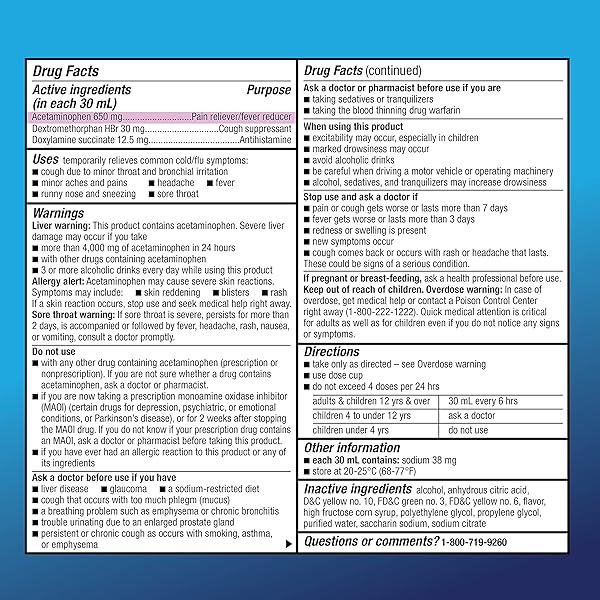 AMAZON BASIC CARE NIGHTTIME COLD & FLU RELIEF, PAIN RELIEVER, FEVER REDUCER, COUGH SUPPRESSANT & ANTIHISTAMINE LIQUID, ORIGINAL FLAVOR, 8 FL OZ (PACK OF 1)