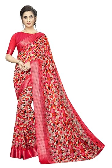 Womens Digital Linen Saree with Unstitched Blouse Piece (DigiSMallPyramid)