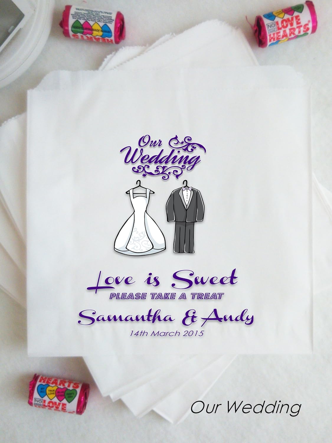 Personalised Wedding Sweet Bags Candy Bar Cart , Wedding Favours x Our