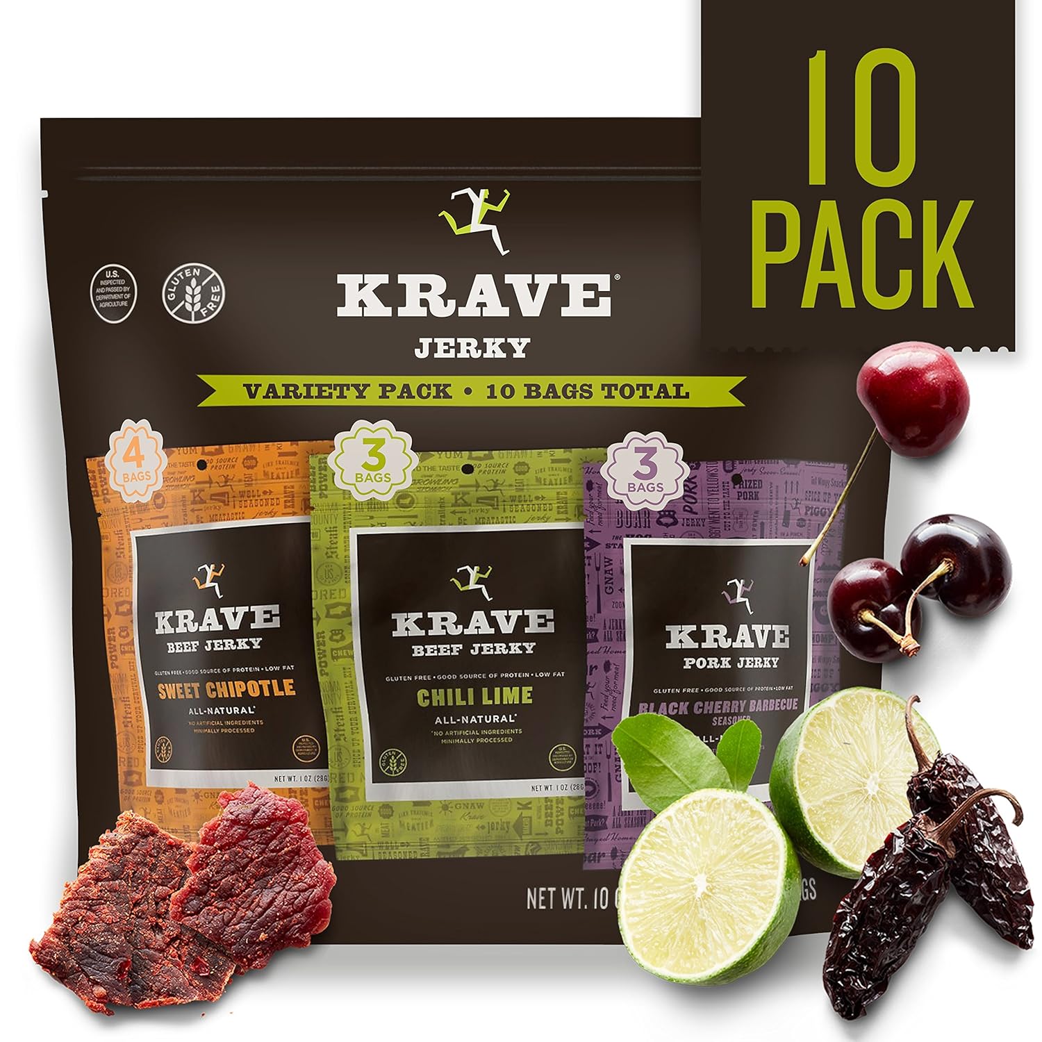 KRAVE Jerky Variety Pack, 10 Count, Beef & Pork New Way to Get Your