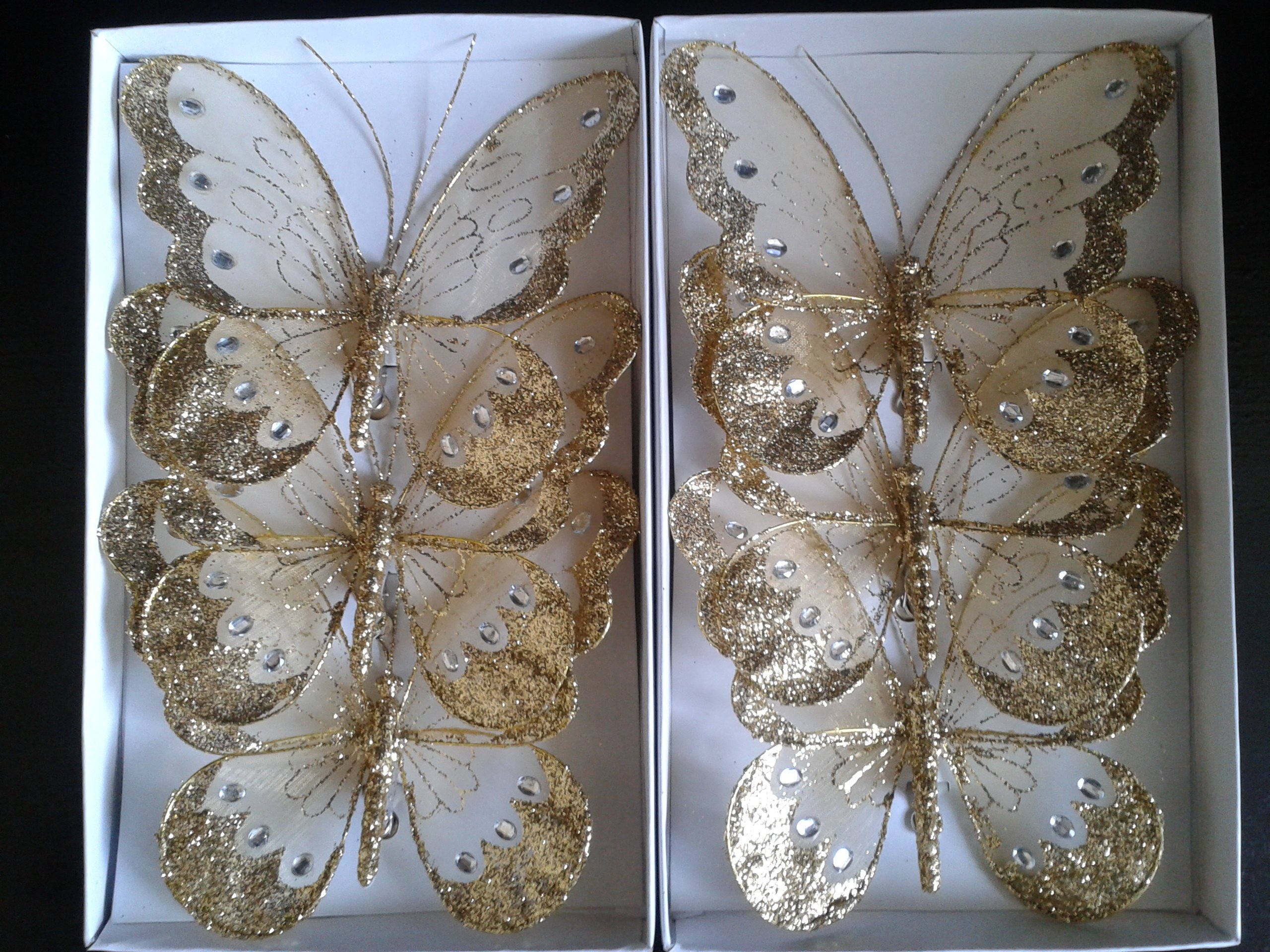 Glitter Mesh Butterflies 18cm x6 (Gold)