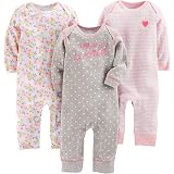 3 Dormeuses Simple Joys By Carter's - Pyjama 1 Pièce à Pieds Bébé Fille - 100% Coton Lavable