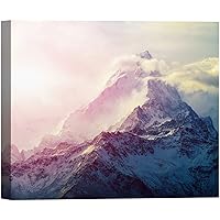 SIGNWIN Canvas Wall Art Pink and Violet Foggy Mountains Top Landscape Wilderness Photography Modern Art Romantics Scenic Relax/Calm for Living Room, Bedroom, Office - 12x18 inches