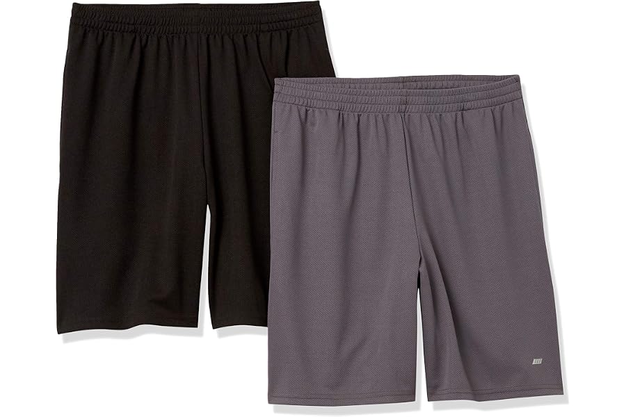 Amazon Essentials Men's Athletic Basketball Gym Shorts, Breathable Moisture Wicking, Loose-Fit Performance Tech, Pack of 2
