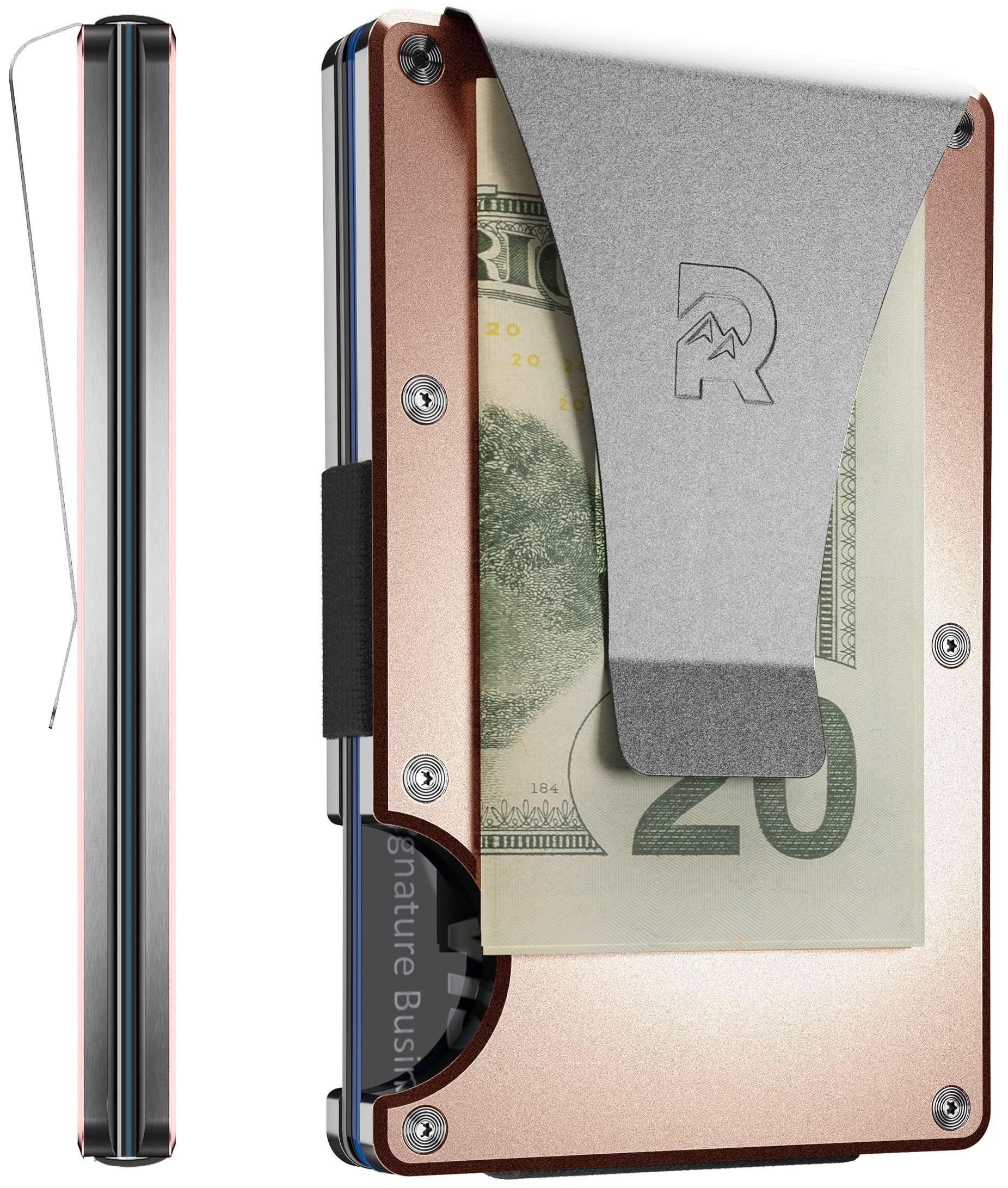 Ridge Wallet for Men - Slim Minimalist Compact Wallet and Card Holder, RFID Protected Front Pocket Wallets for Men with Integrated Money Clip (Rose Gold)