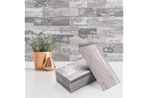 StyloVue 100 Pieces Peel and Stick Backsplash for Kitchen, 3" x 6" PVC Subway Tile Upgraded Distressed Wood Backsplash Stick 