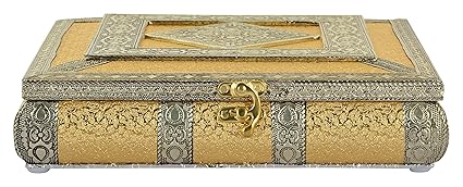 RAJKRUTI Wood Handcrafted Dry Fruit Box/Mouth Freshner Box/Serving Tray/Decorative Platter/Festive Decor/Wedding Gift /Decorative Items (Gold)