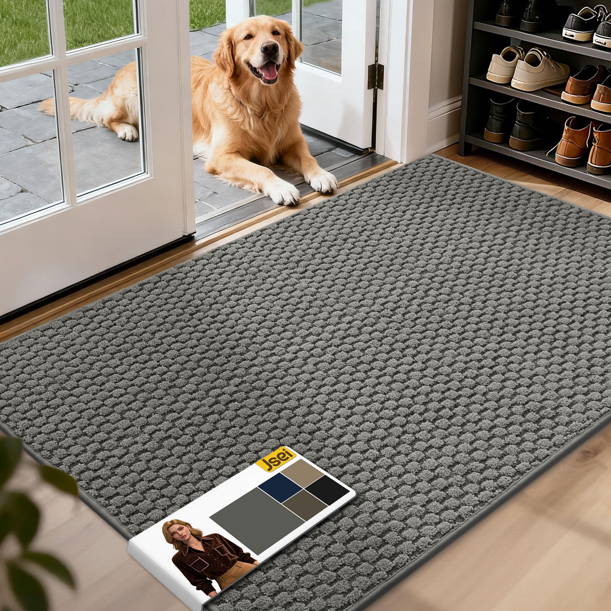 Photo 1 of JSEI Dirt Trapper Door Mat 32"x48", Non-Slip Entryway Rugs Doormat Indoor, Washable Absorbent and Stain Resist Welcome Floor Mat for Front Door, Dog Door Mat, Dirty Wet Shoes & Paws, Light Grey