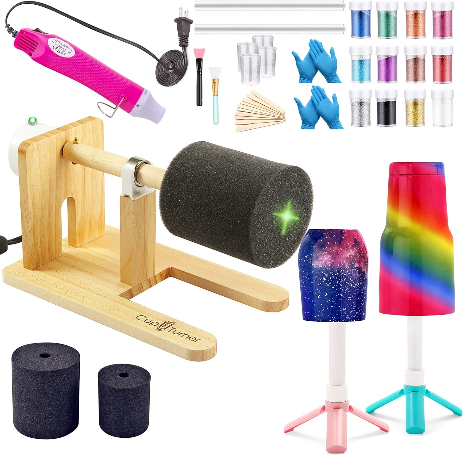 LFSUM Cup Turner Tumbler Cup Spinner Machine Kit, Wood Cuptisserie Turner DIY Glitter Epoxy Tumblers (Pink)