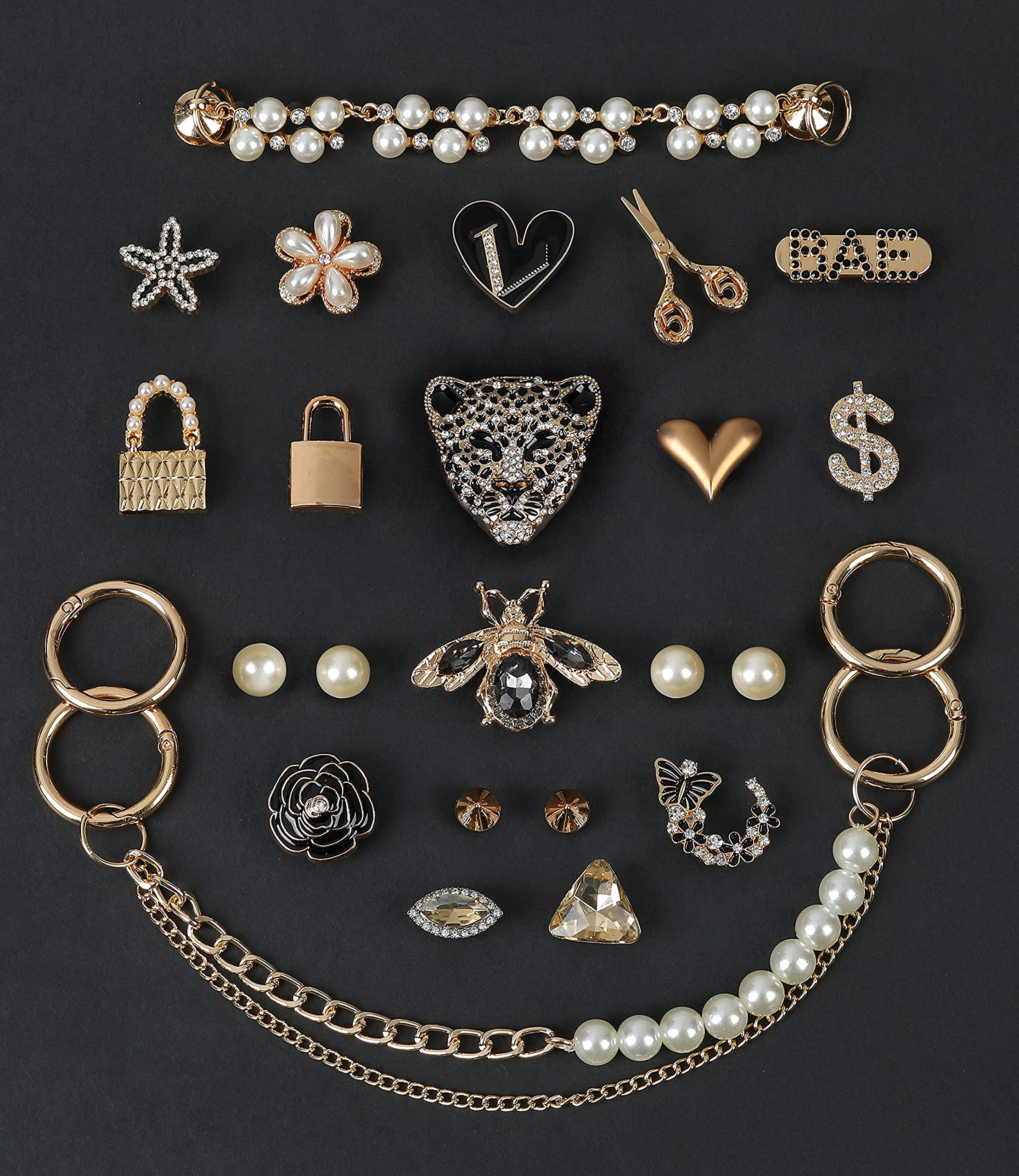 ZOKUZO Chic Bling Shoe Charms Gold and Sliver Designer Jewels Pretty Cute Chains Decorations Accessories for Women Girl Adults