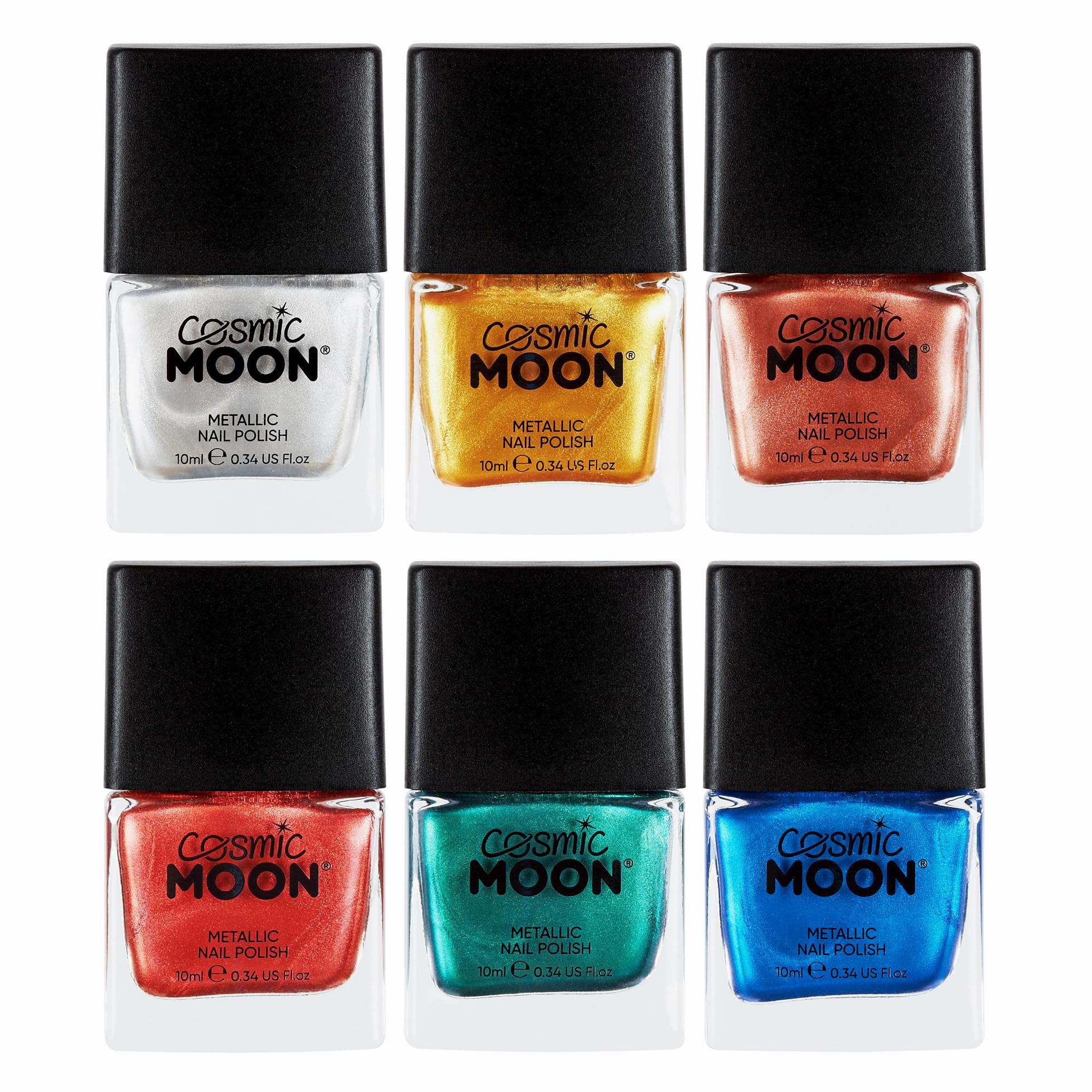 Metallic Nail Polish by Cosmic Moon - Set of 6 - Highly pigmented Nail Varnish - 10ml