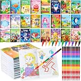 BenLouis Mini Coloring Books with Crayons Bulk for Kids（24+24Pcs Assorted） | Party Favors for Kids, Small Activity Books, Crayons Bulk, Goodie Bags Stuffers for Kids, Birthday Classroom Travel Gifts