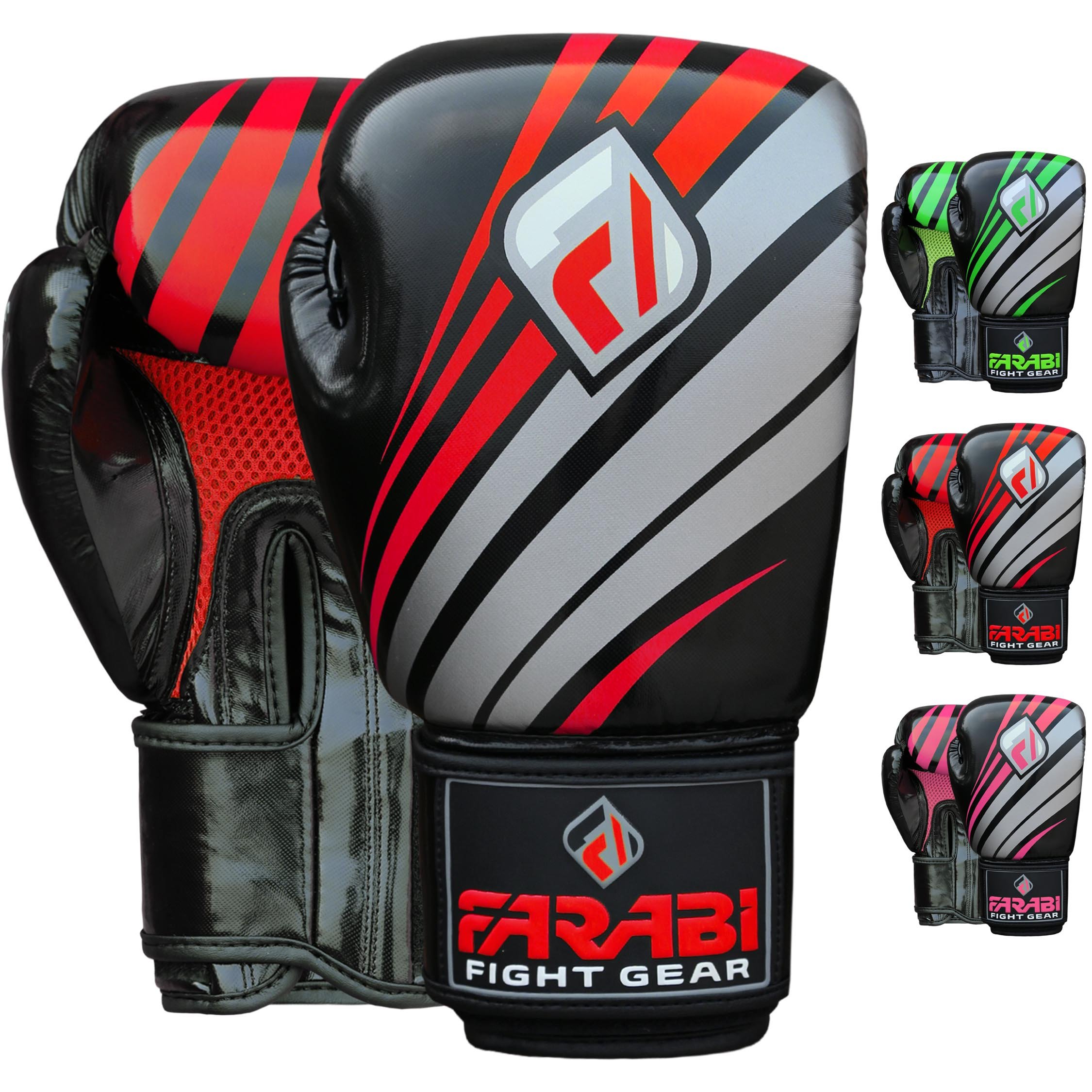 Farabi Boxing Gloves Training Sparring Punching Bag Focus Pads Training Gloves Pair (Black/Red, 12-oz)