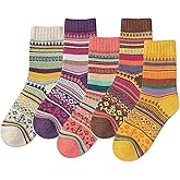 IIG 5 Pairs Women's Vintage Style Thick Wool Warm Winter Crew Socks