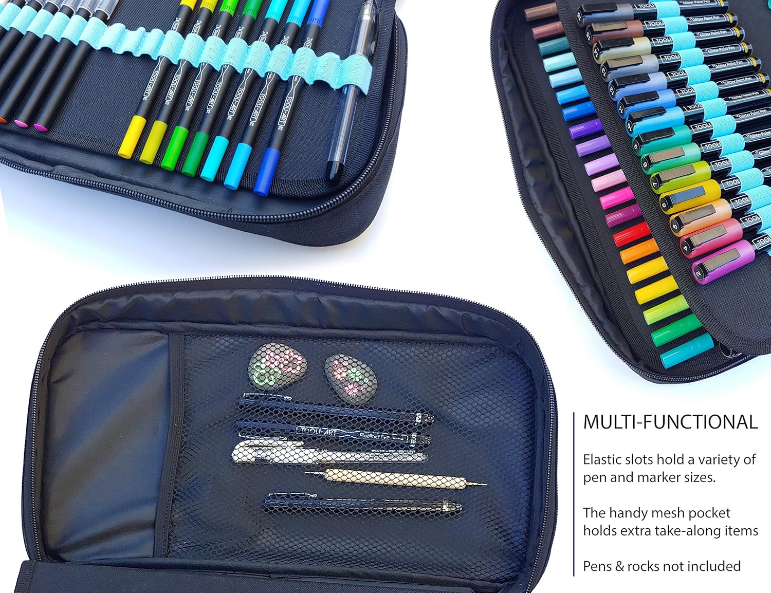 TOOLI-ART Marker & Pen Carrying Case -120 Slots, Canvas, Extra Pockets, Trolley Sleeve, Removable Shoulder Strap - Image 3