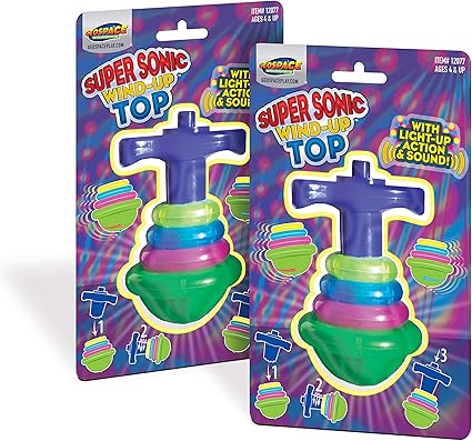 Amazon Com Geospace Super Sonic Wind Up Spinning Tops With Light And Sound 2 Pack Toys Games