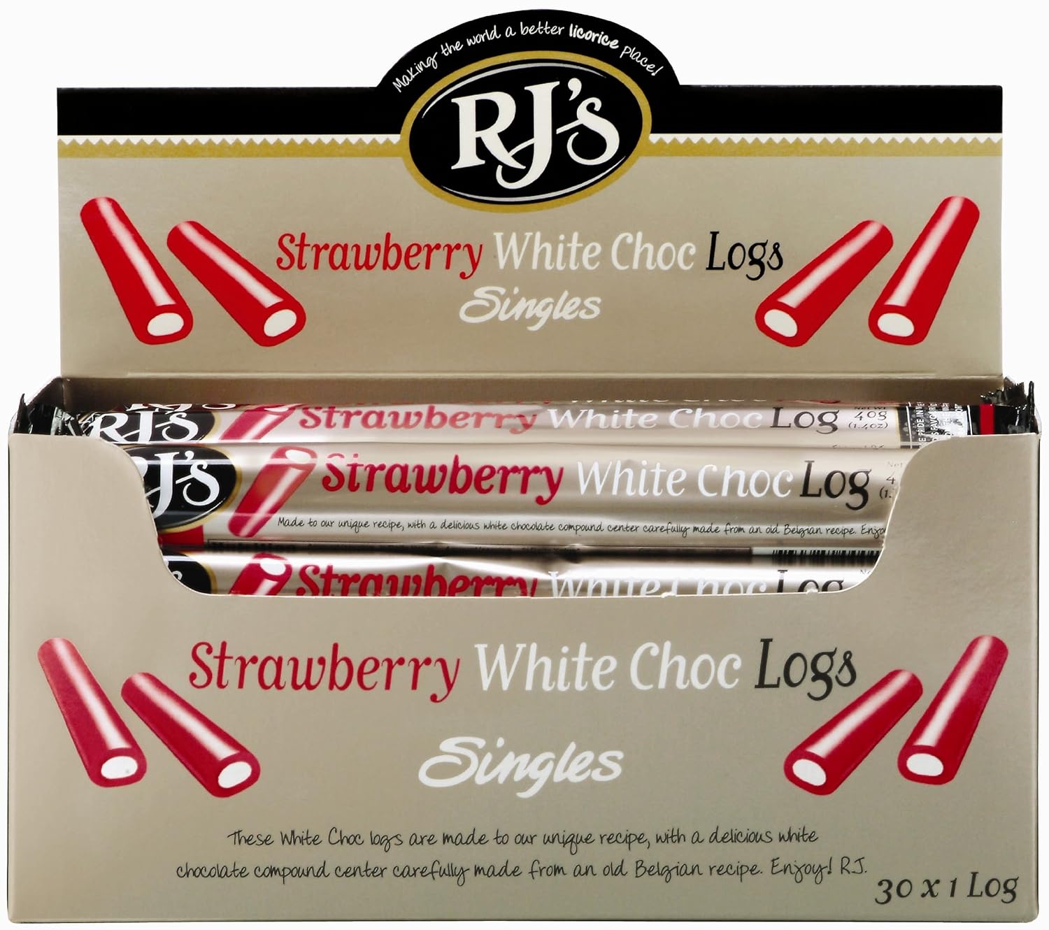 RJ's Licorice RJ's Logs, Strawberry and White Chocolate, 1.4Ounce Packages (Pack