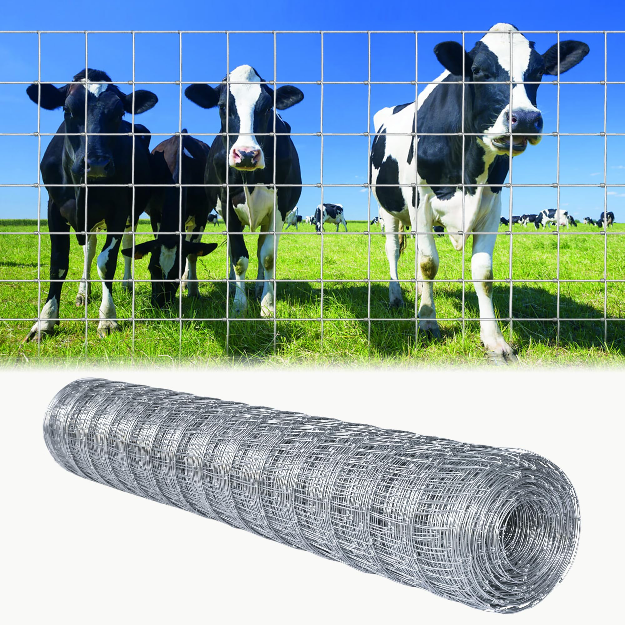 Photo 1 of Farm Fence 6ft. x 100ft Galvanized Field Wire Fencing,Heavy Zinc Coating Cattle,Deer,Goat,Hog Wire Fence for Yard Garden & Animals Protection