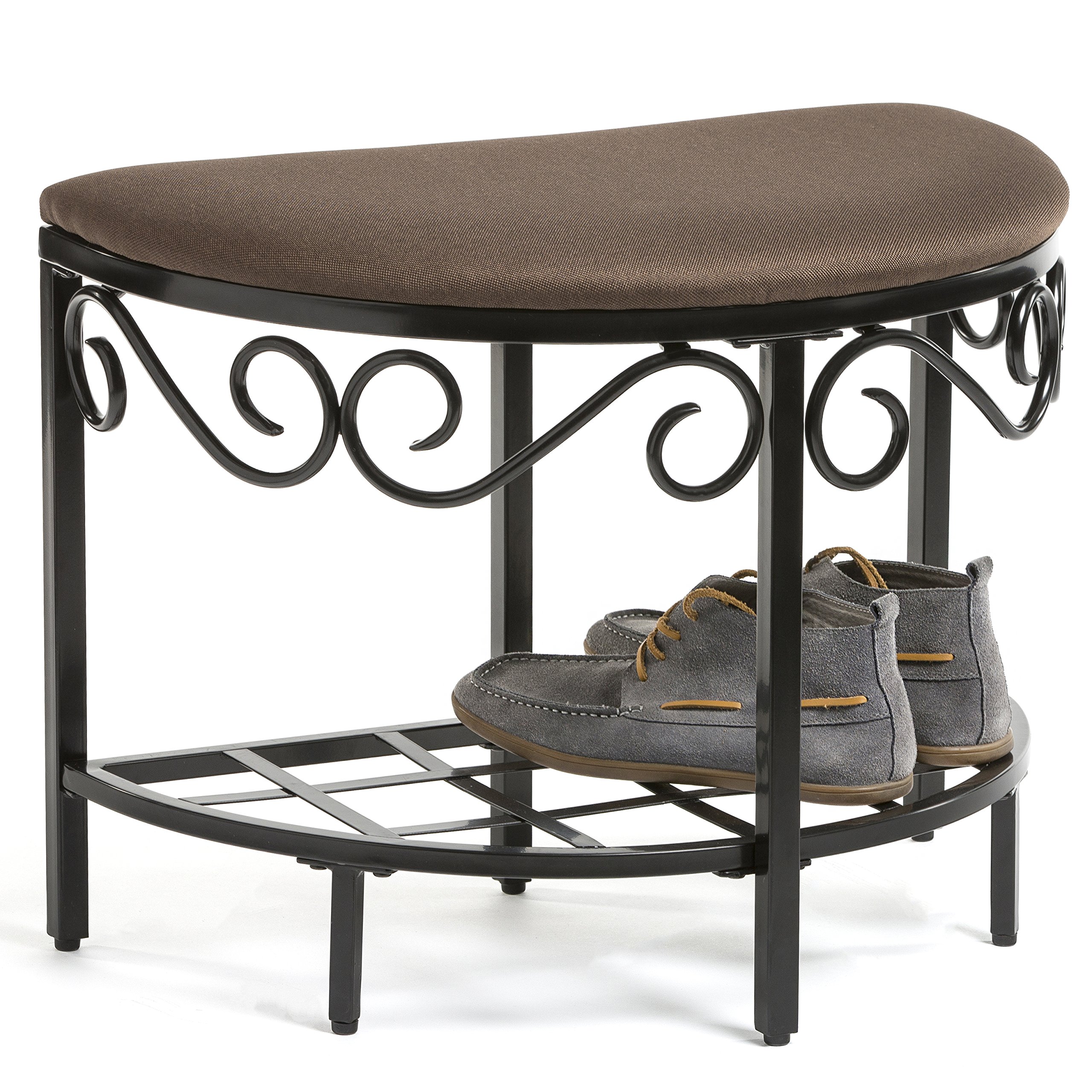 mango steam berkeley shoe bench - mocha brown - texture woven fabric top and durable steel legs