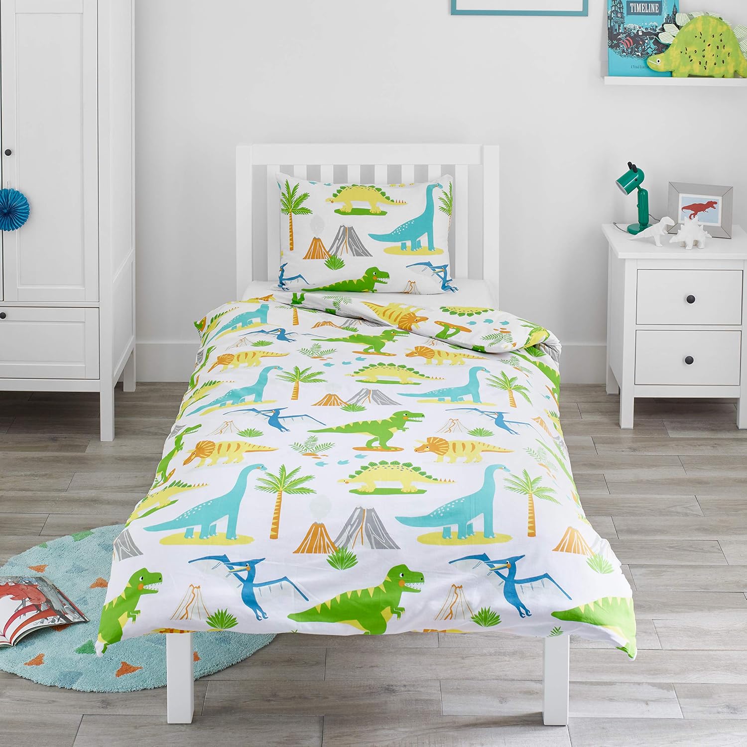 Bloomsbury Mill, Cot Bed Duvet Cover Set, Toddler Bedding Set For Boys and Girls, Dinosaur Kids Bedding