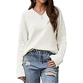 YUCOLEN Womens Long Sleeve Tops V Neck Sweater Pullover Casual Loose Fit Sweater Tunic Fall Fashion Clothes