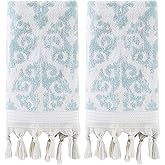 SKL Home Mirage Fringe 100% Turkish Cotton Hand Towel Set, Aqua