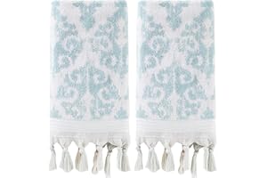 SKL Home Mirage Fringe 100% Turkish Cotton Hand Towel Set, Aqua