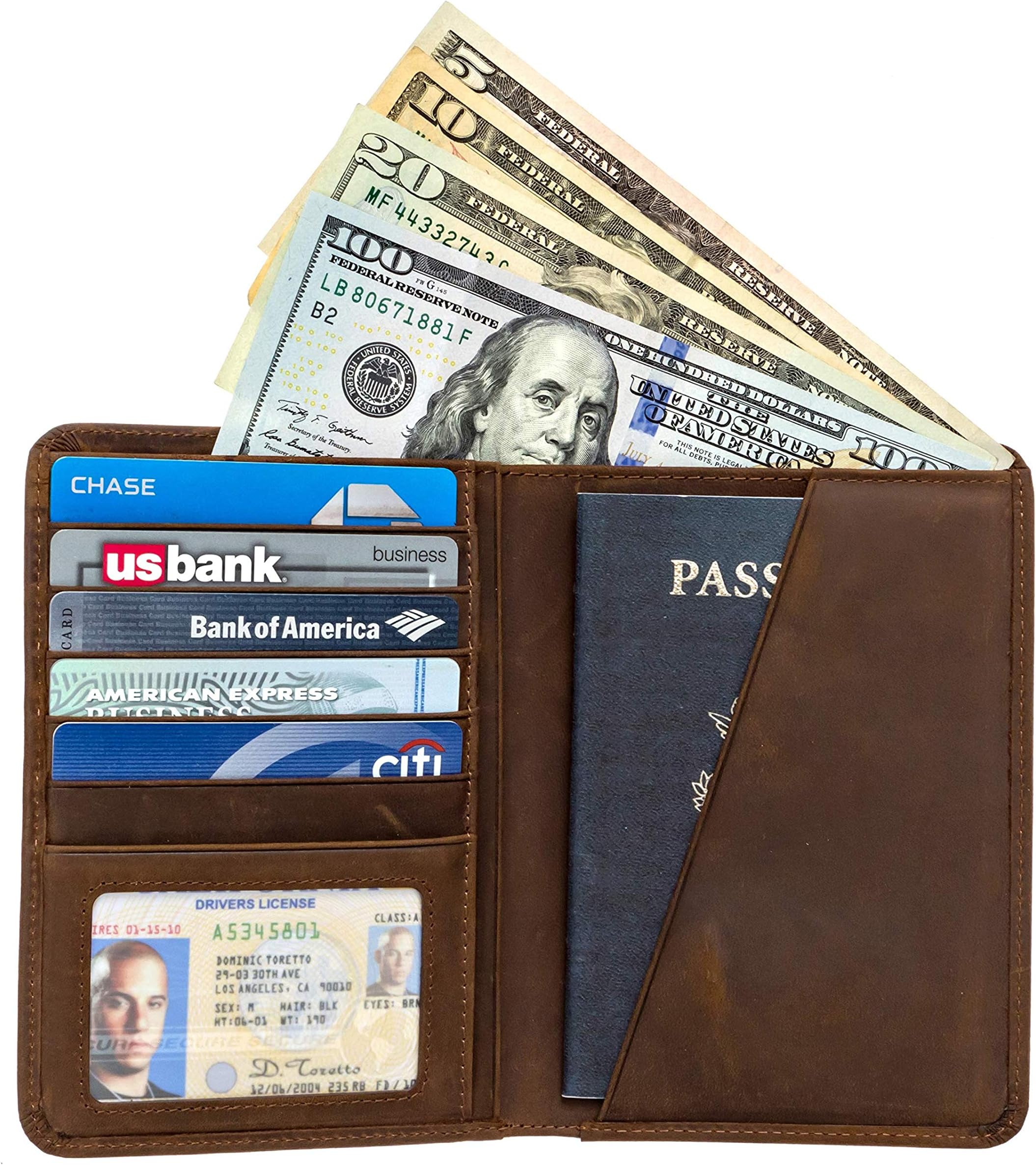 HabitouxRFID Blocking Travel Passport Wallet Genuine Crazy Horse Leather (DarkBrown1)