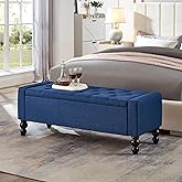 DRM‘SCUUM 50" W Storage Ottoman Bench with Safety Hinge, Load up to 660 lb Ottoman with Storage, Upholstered Tufted Entryway Bench with Seating for Living Room, Bedroom, Entryway, Blue