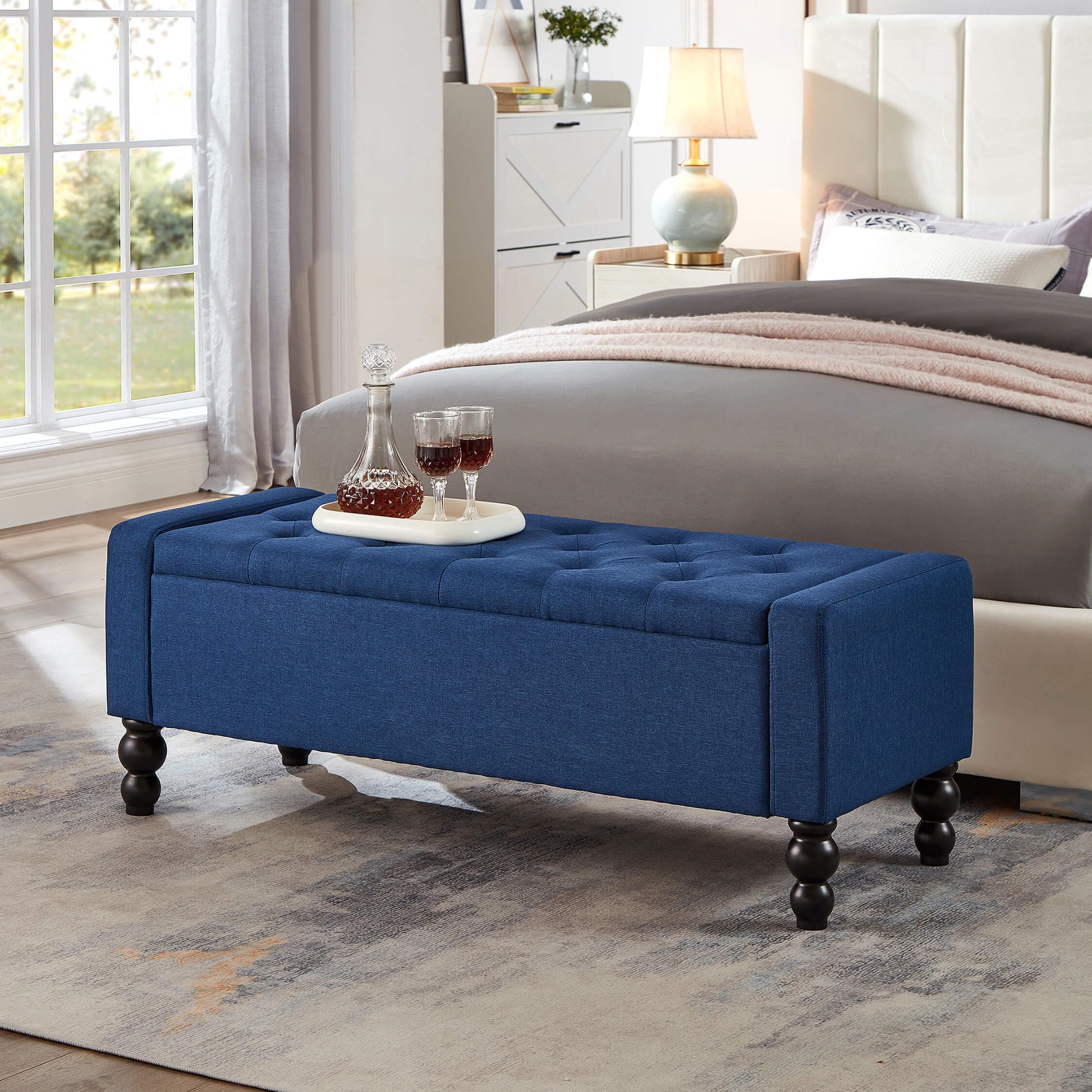 Photo 1 of **MISSING HARDWARE**DRM‘SCUUM 50" W Storage Ottoman Bench with Safety Hinge, Load up to 660 lb Ottoman with Storage, Upholstered Tufted Entryway Bench with Seating for Living Room, Bedroom, Entryway, Blue